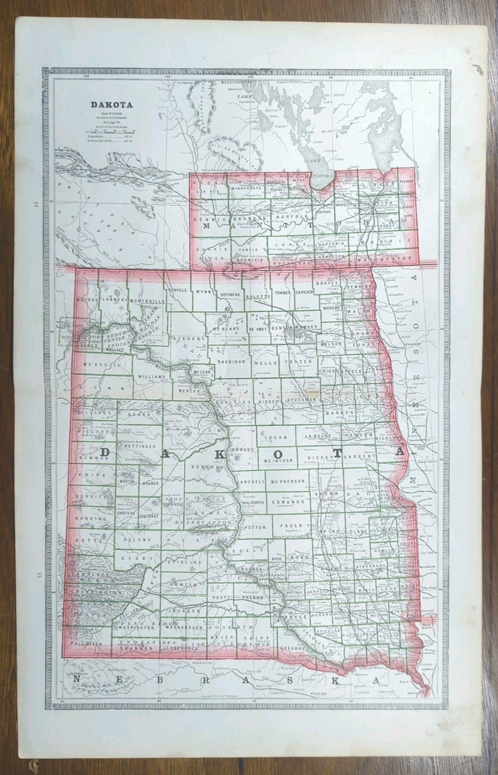 Vintage 1884 DAKOTA TERRITORY Map 21\
