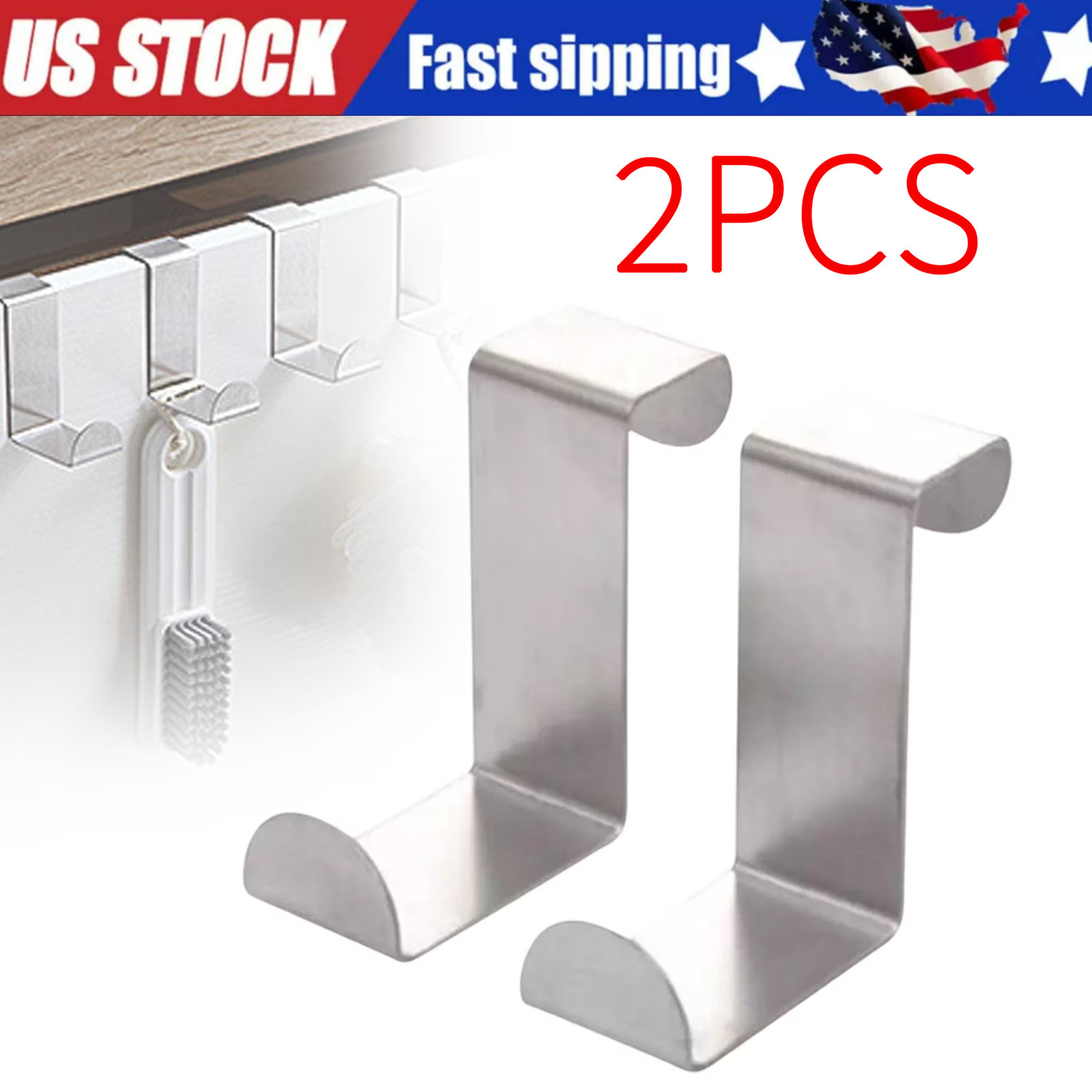 2x Door Hook Hanger Kitchen Coat Wall Storage Over Hanging Towel Hooks Bathroom