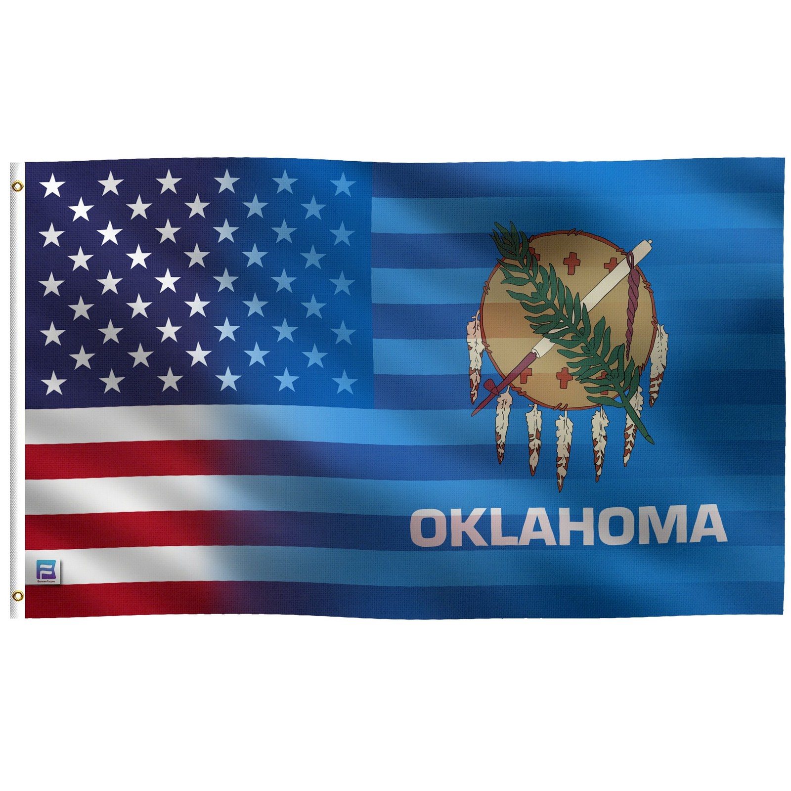 Oklahoma & American 3x5 ft Flag Blend - 100% Polyester and Brass Grommets