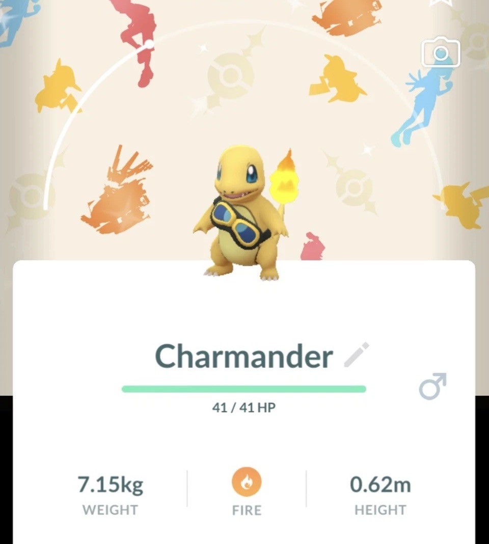 Pokémon Go-Shiny Charmander-✨wearing Friede's goggles-with Background-TRADE