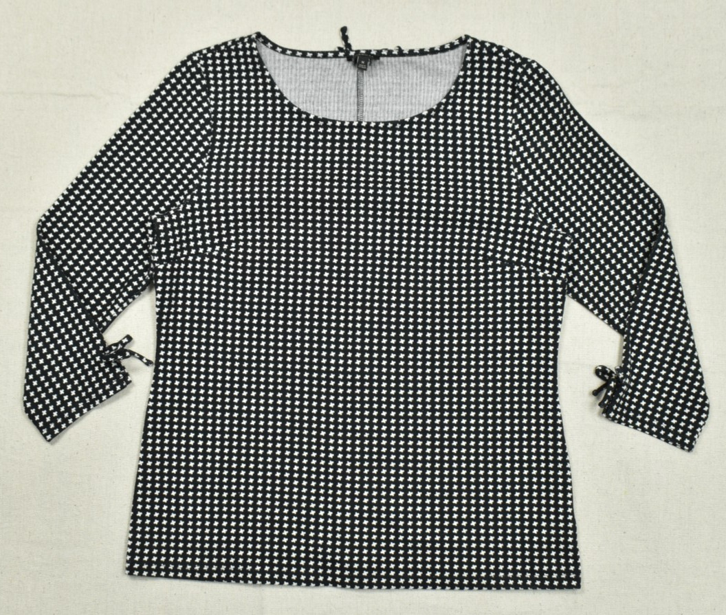 Talbots Women\'s Medium Black & White Geometric Houndstooth Print 3/4 Sleeve Tie Talbots Women\'s Medium Black & White Geometric Houndstooth Print 3/4 Sleeve Tie