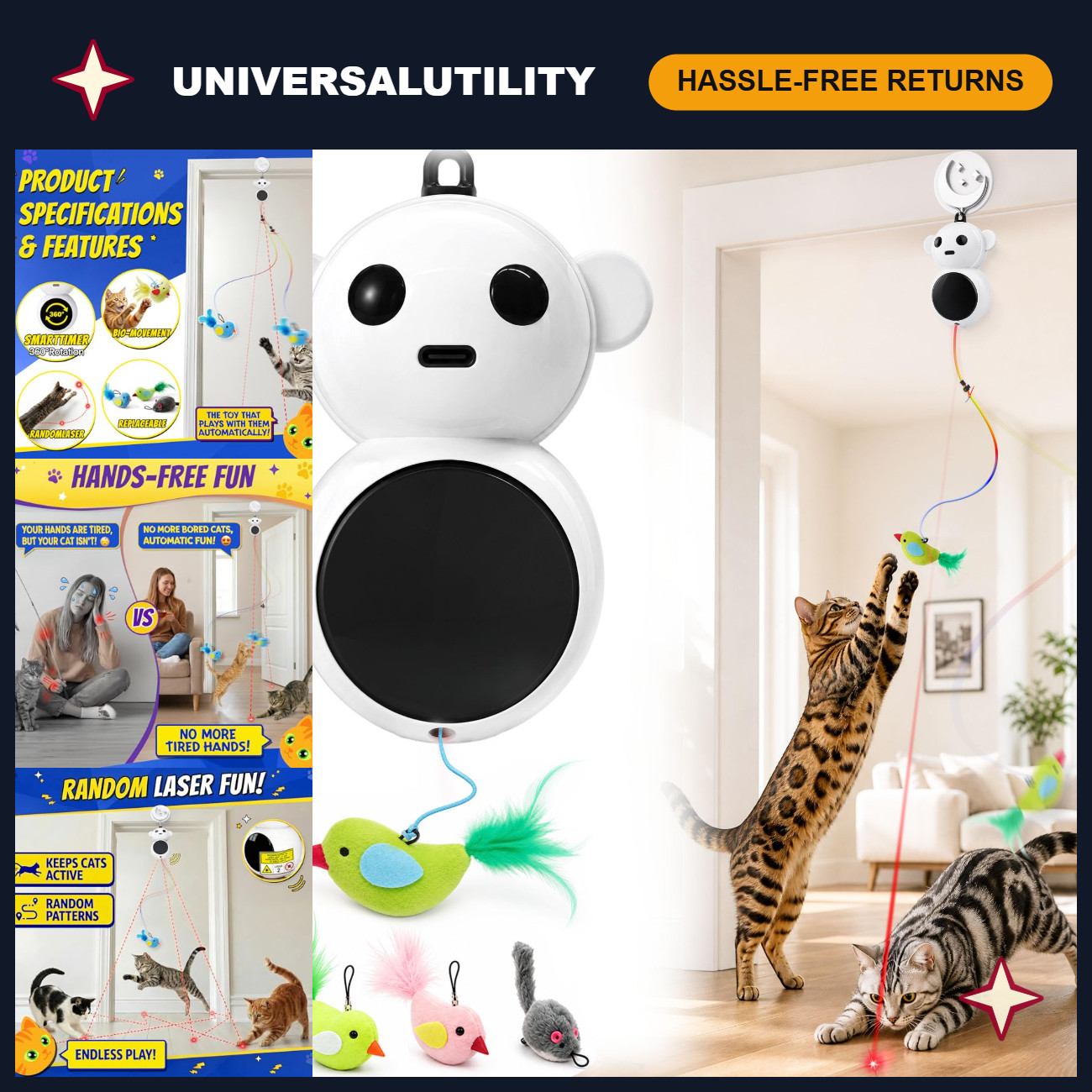 Interactive Cat Toy - Automatic Door-Mounted Flying Bird for Indoor Cats