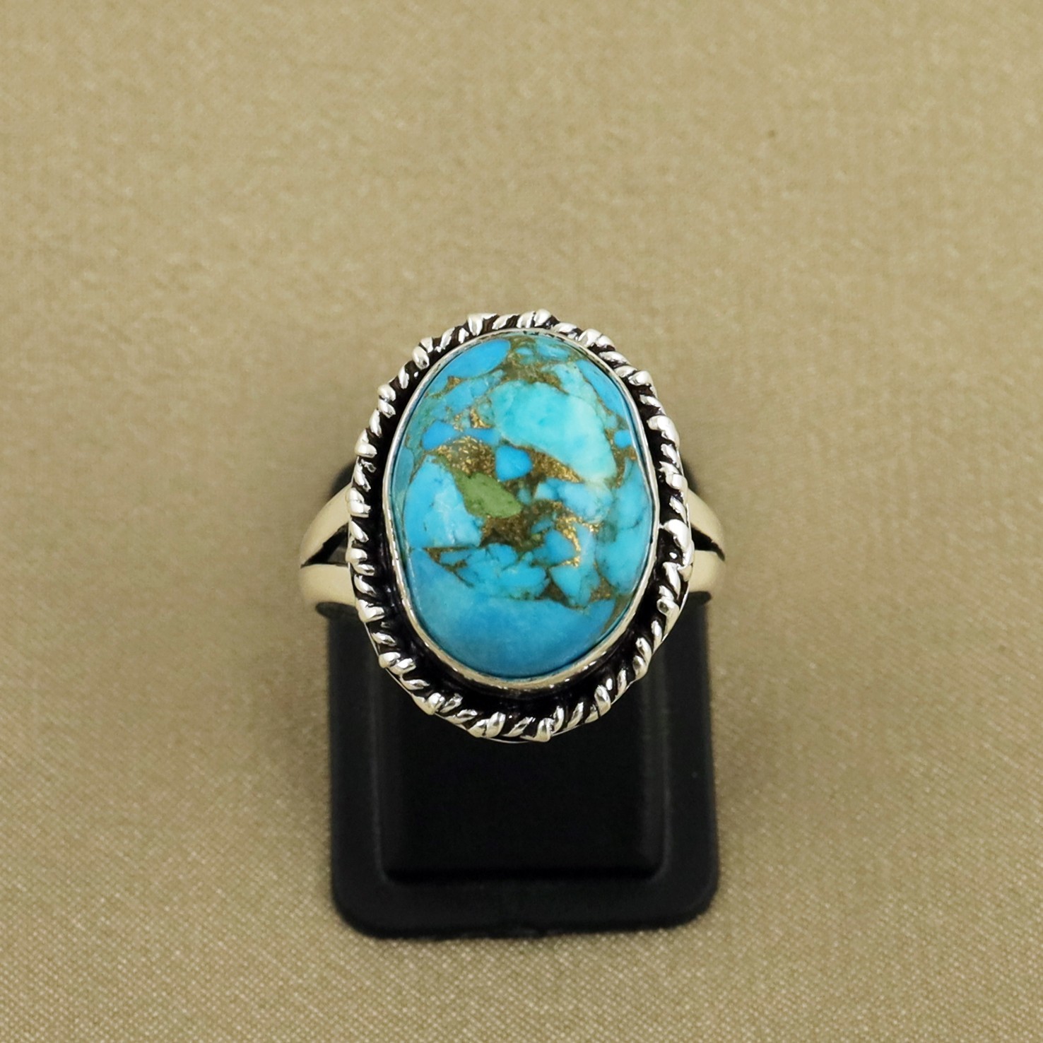 New Arrival-Natural Kingman Turquoise Sterling Silver Plated Handmade Ring - 8MM