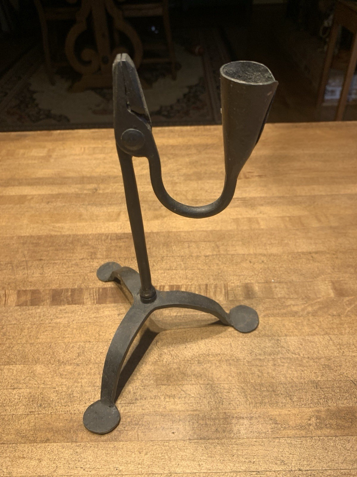 Antique Forged Wrought Rushlight-Primitive Early Lighting-Candleholder-Country Antique Forged Wrought Rushlight-Primitive Early Lighting-Candleholder-Country