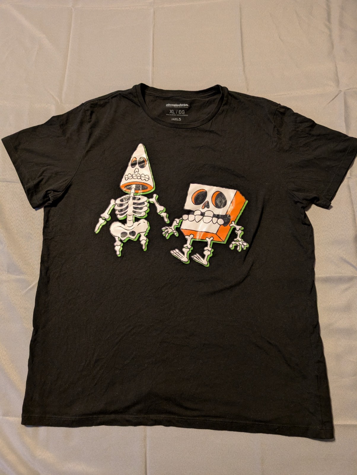 SpongeBob SquarePants Shirt Size XL Men\'s Black Halloween Skeleton X-Ray