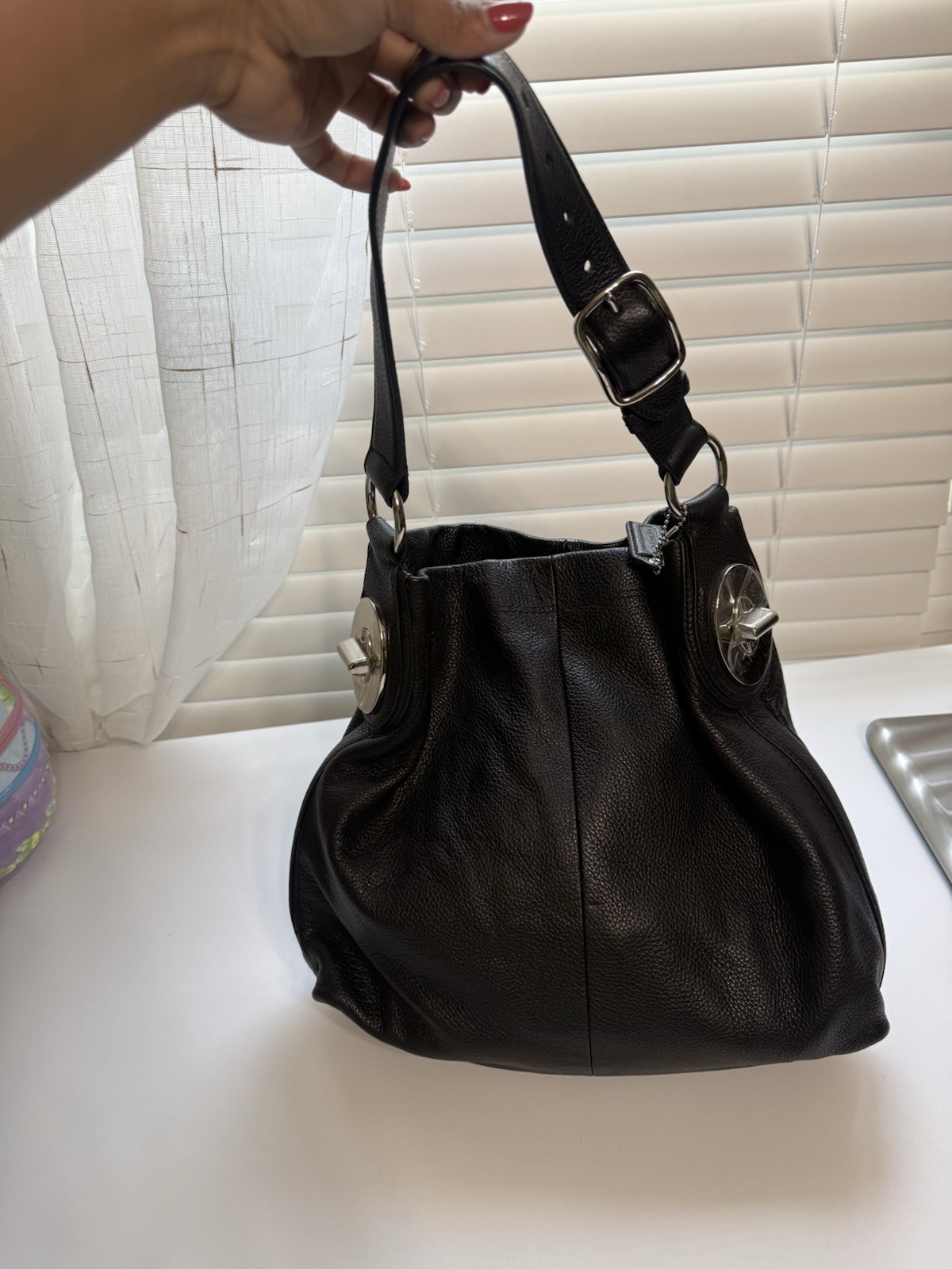 Coach Penelope Hobo Shoulder Bag - F16535 - Black Pebbled Leather