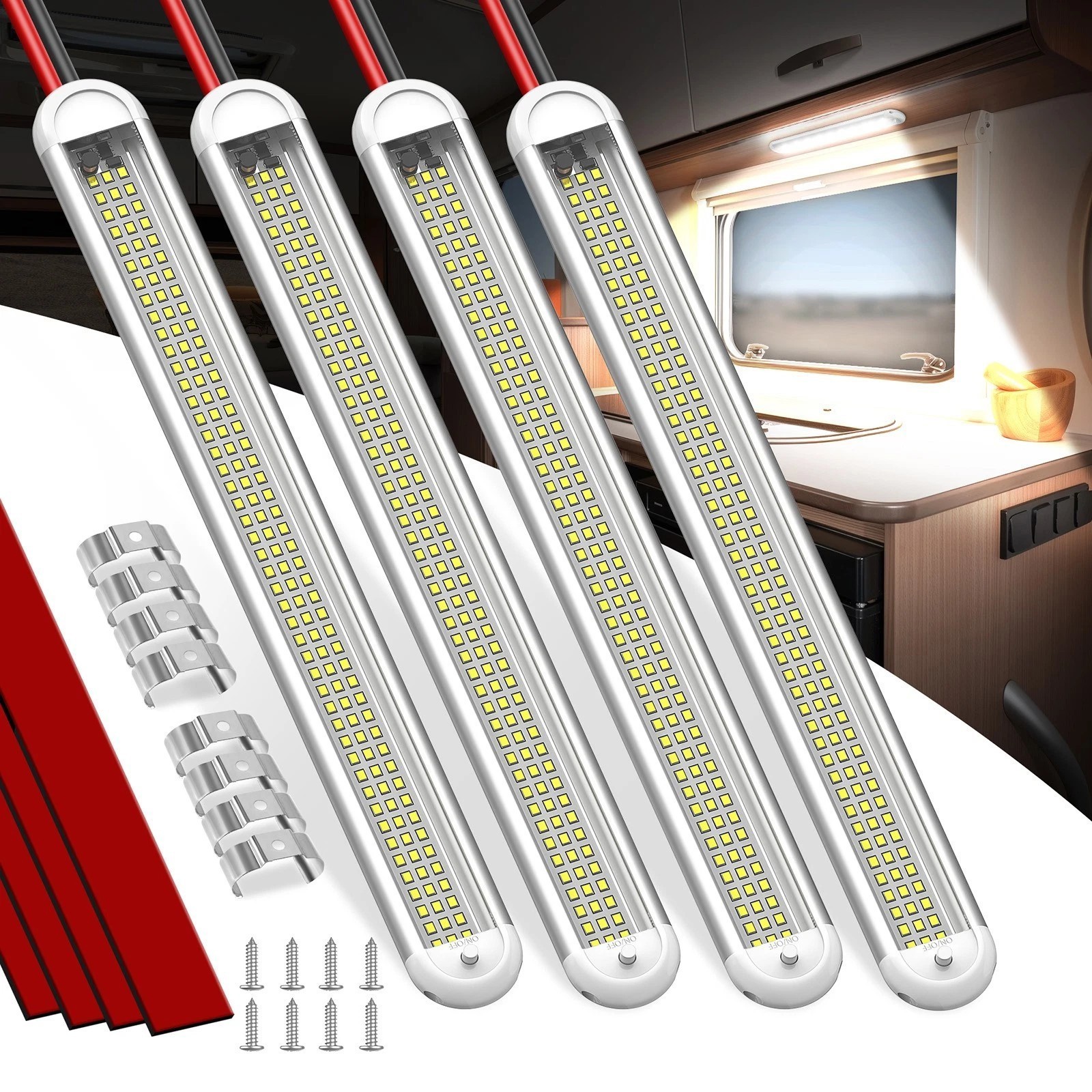 4x 12V LED Interior Light Bar 120 Leds 2800LM Enclosed Trailer Lights Fixture