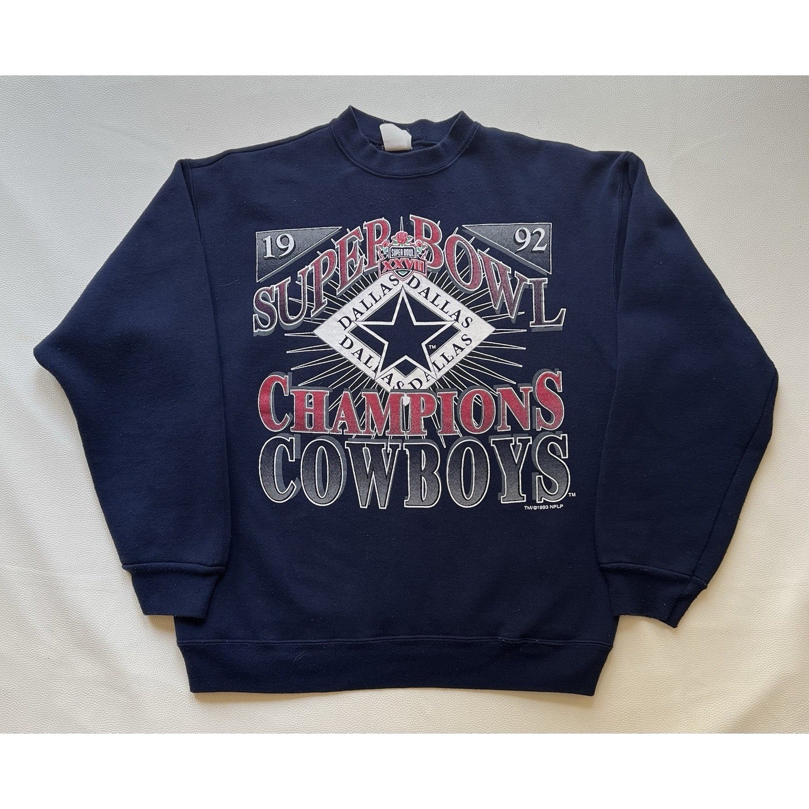 Vintage 1992 Dallas Cowboys Super Bowl Champions Sweatshirt Navy Blue Large USA
