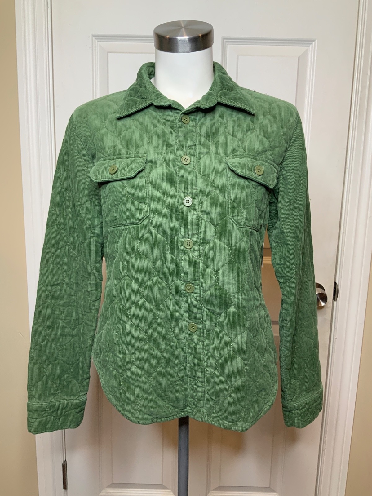 Odille Anthropologie Green Corduroy Button-Up Shacket, Size 10