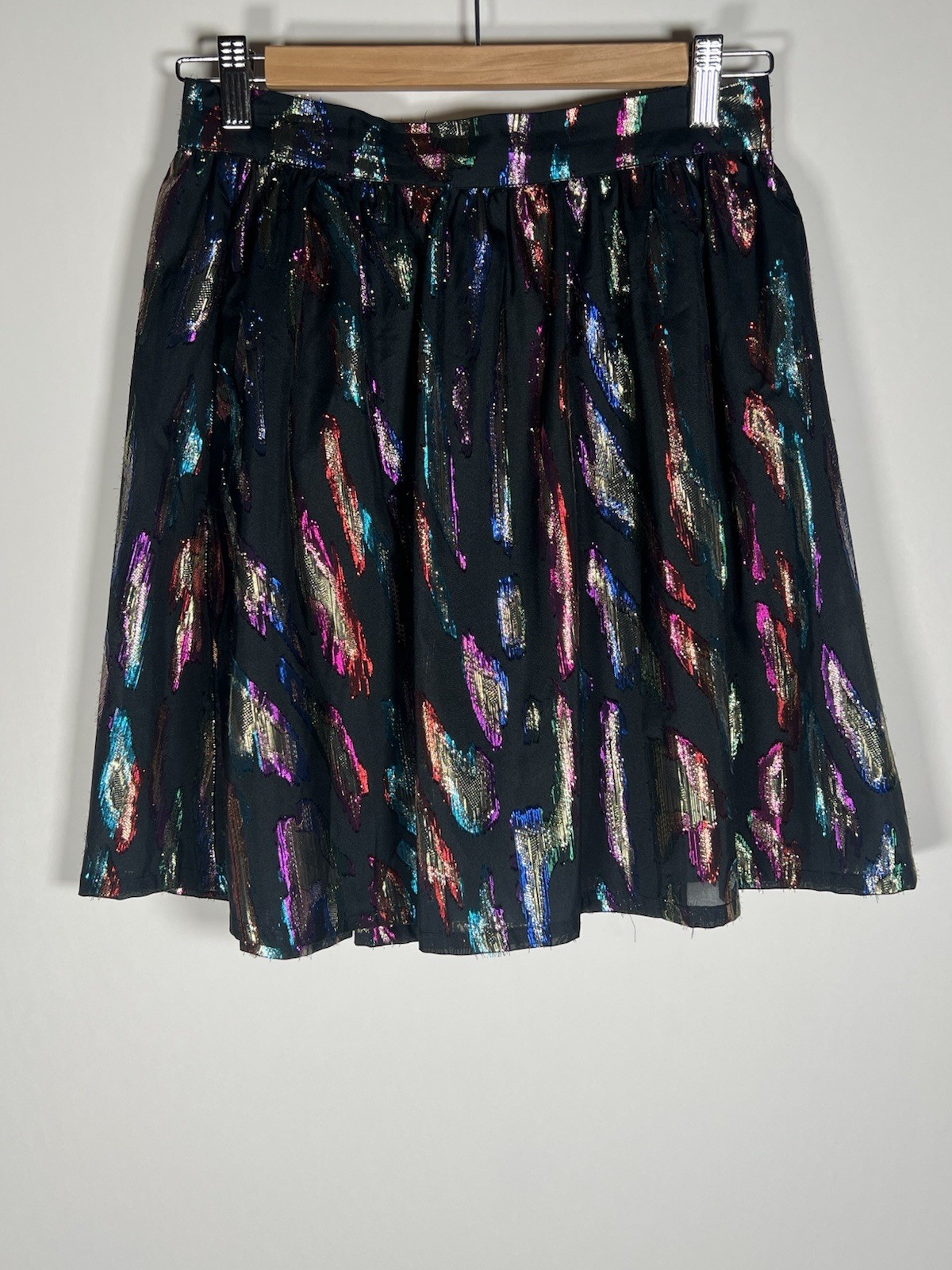 ModCloth metallic multicolor Wake of Wonderment mini skater lined skirt 6 retro ModCloth metallic multicolor Wake of Wonderment mini skater lined skirt 6 retro