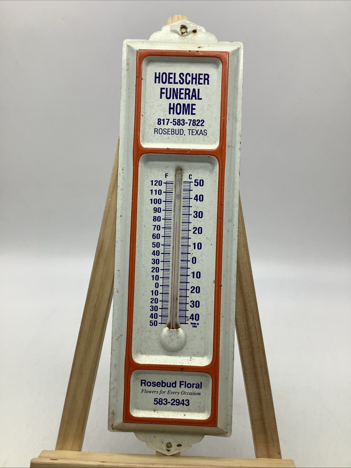 Vtg Metal Advertising Thermometer Hoelscher Funeral Home Rosebud Texas 13\ Vtg Metal Advertising Thermometer Hoelscher Funeral Home Rosebud Texas 13\