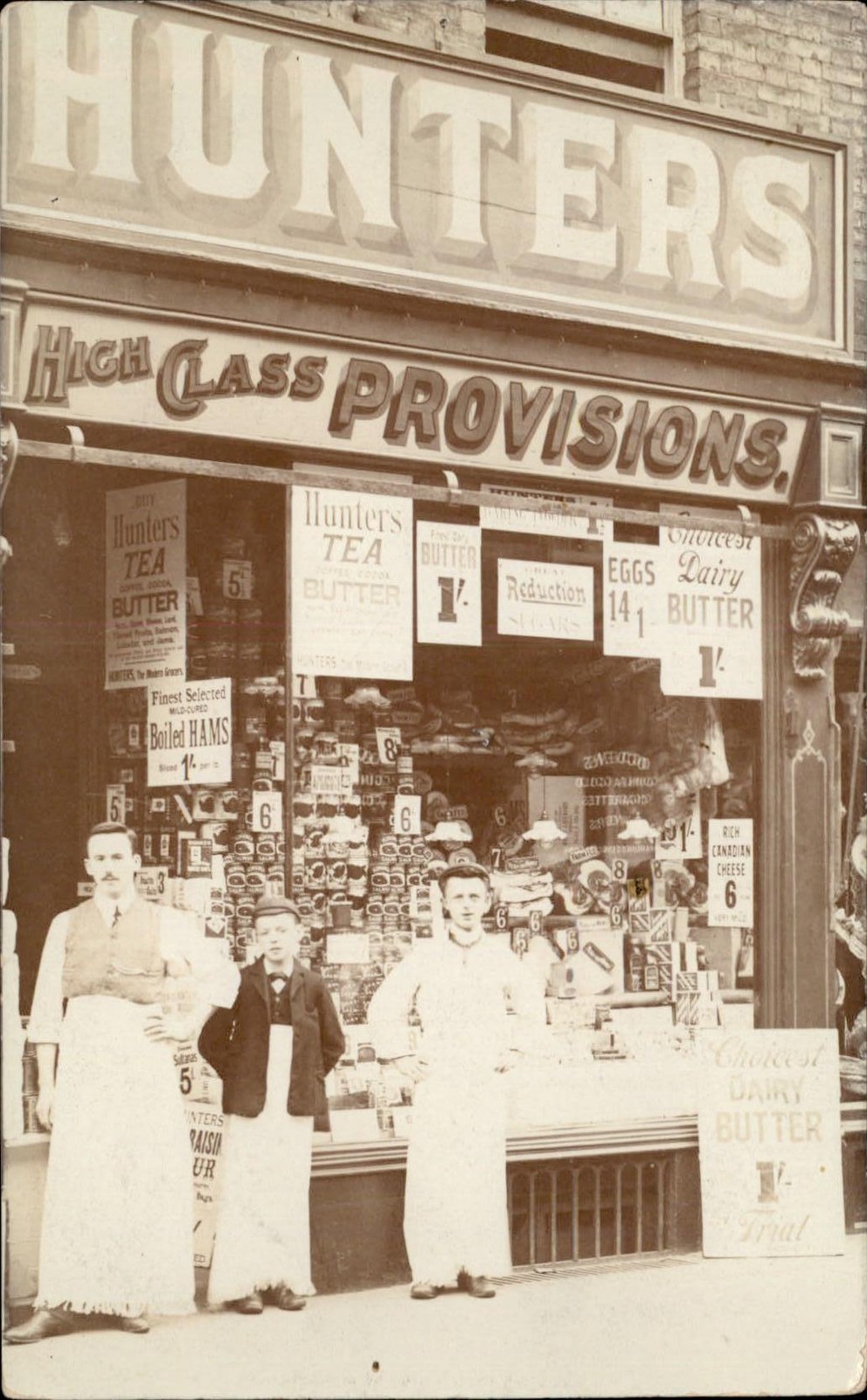 BEAUTIFUL ENGLISH STOREFRONT Hunters High Class Provisions Shopkeep RPPC bhn