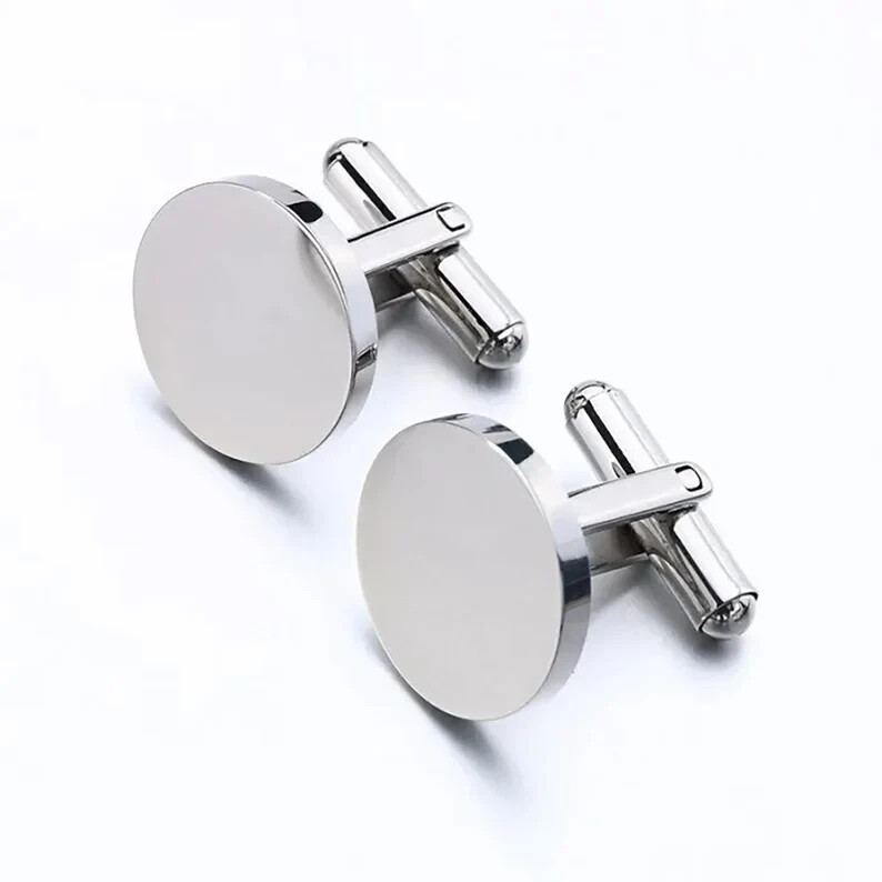 Personalised Engraved 925 Silver Round Flat Pad Blank 14k White Gold Plated