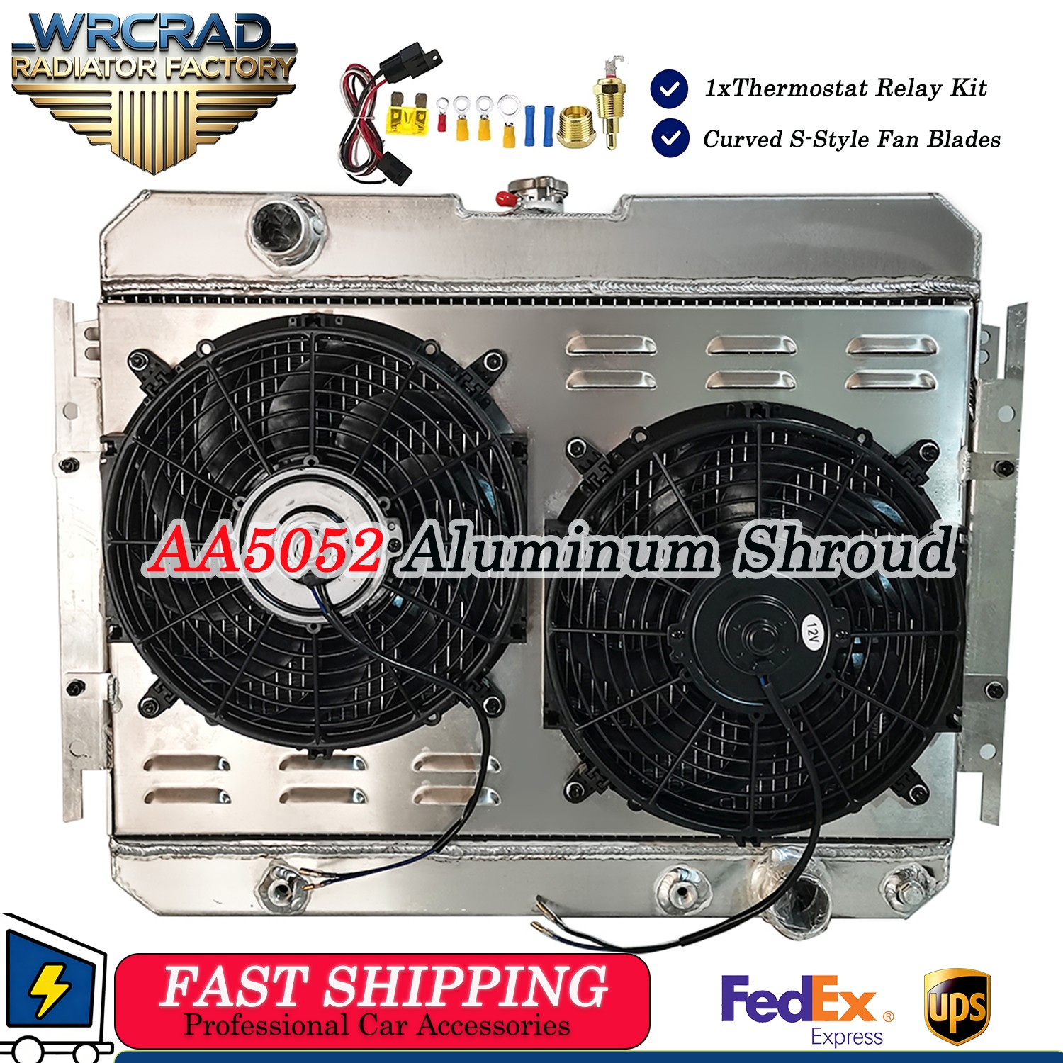 2Row Aluminum Radiator Shroud Fan For 1963-1968 Chevy Impala 1964-1967 EL Camino