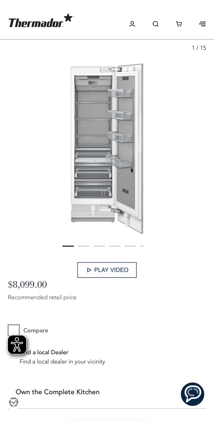 Thermador T23IR905SP Built-In Upright Wi-Fi Single Door Aluminum Freezer Silver