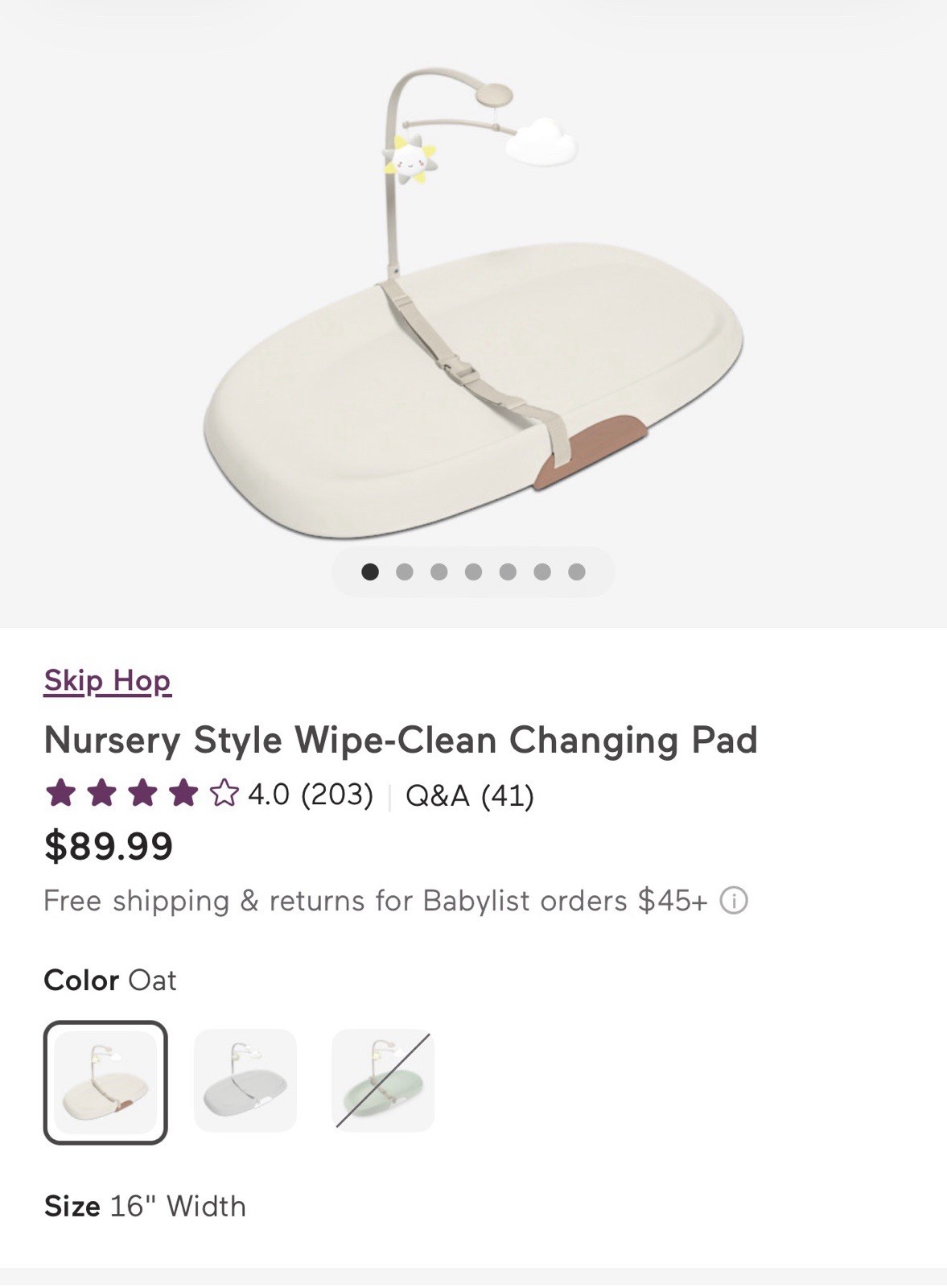 Skip Hop Nursery Style Wipe Clean Changing Pad Beige Waterproof Portable