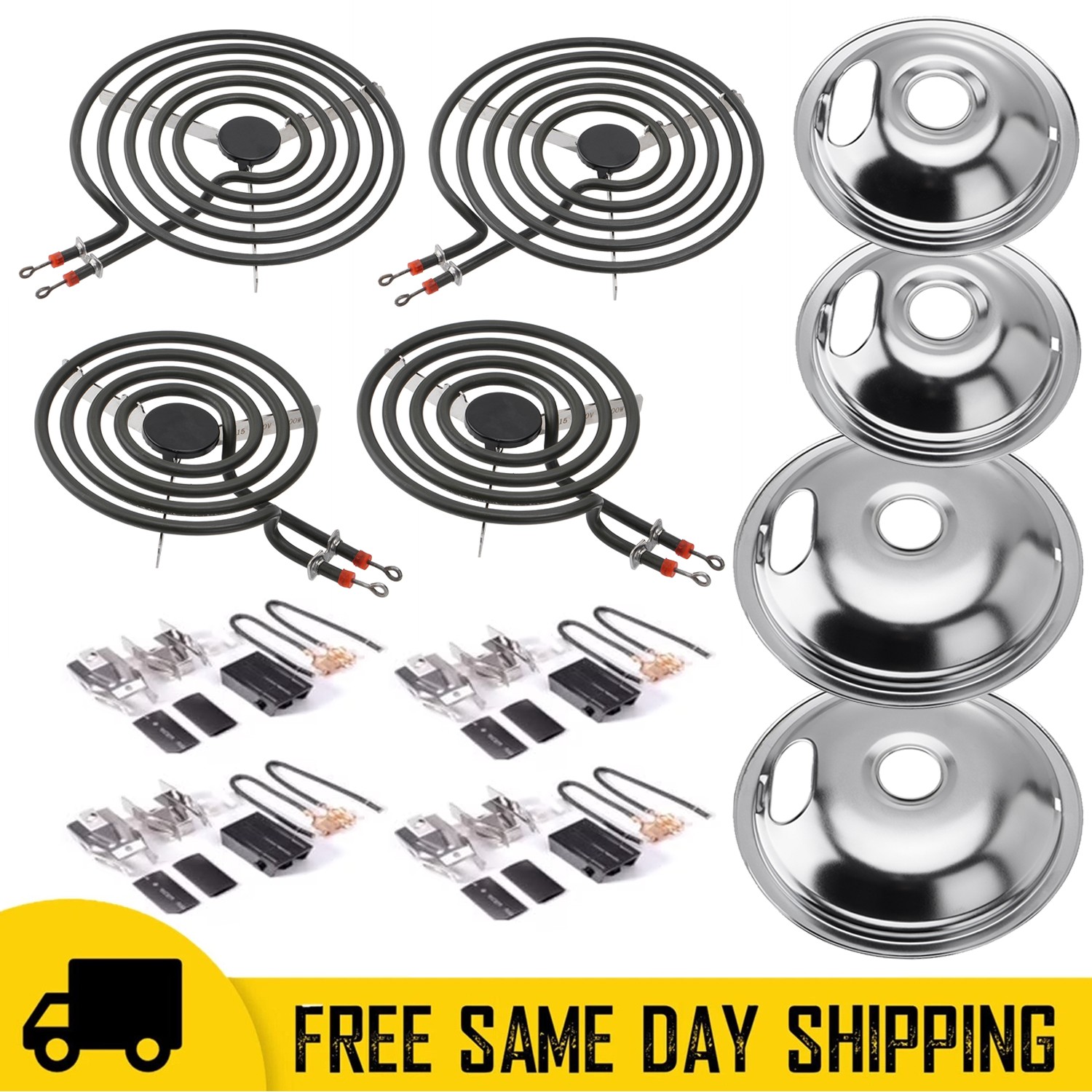 MP22YA Electric Range Burner Element Set w/ (4) Drip Pans For Frigidaire Kenmore MP22YA Electric Range Burner Element Set w/ (4) Drip Pans For Frigidaire Kenmore