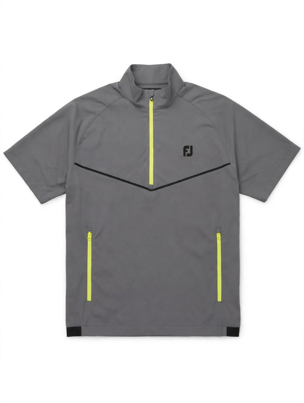 FootJoy Short Sleeve Half Zip Wind Shirt Men\'s M Gray Neon Yellow Golf FJ