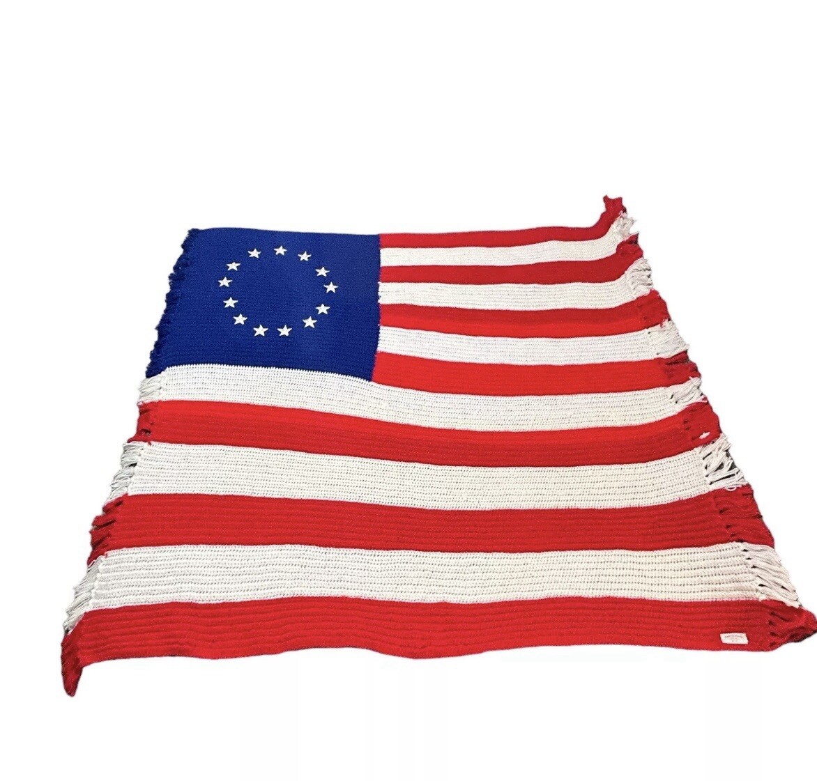 Vtg Handmade Crochet Art Betsy Ross USA Flag 65\