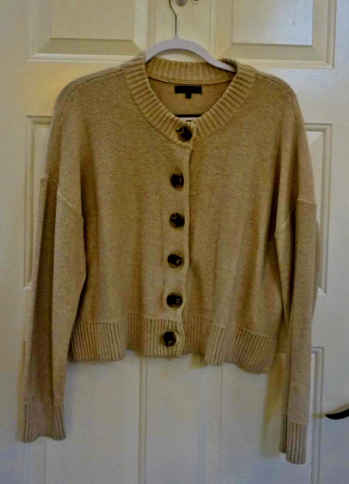 Women\'s Quince 100% Organic Cotton Cropped Cardigan Camel Color Size L
