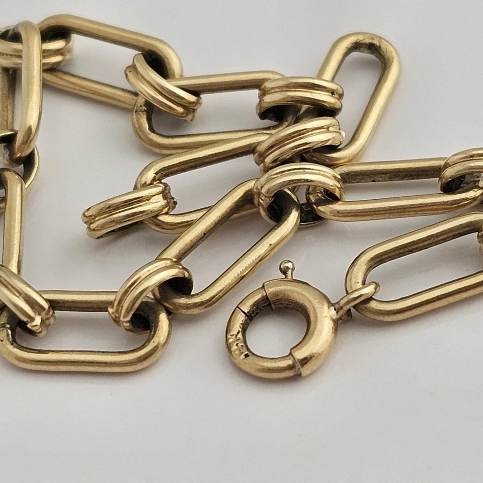 Antique 14K Yellow Gold PAPERCLIP Rectangle Link Charm Bracelet 7.25
