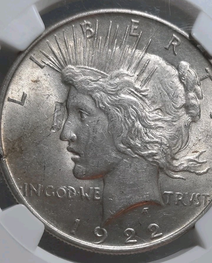 1922 Peace Dollar $1 Silver P Mint Error Obverse NGC AU58. 46th US Treasurer. 1922 Peace Dollar $1 Silver P Mint Error Obverse NGC AU58. 46th US Treasurer.