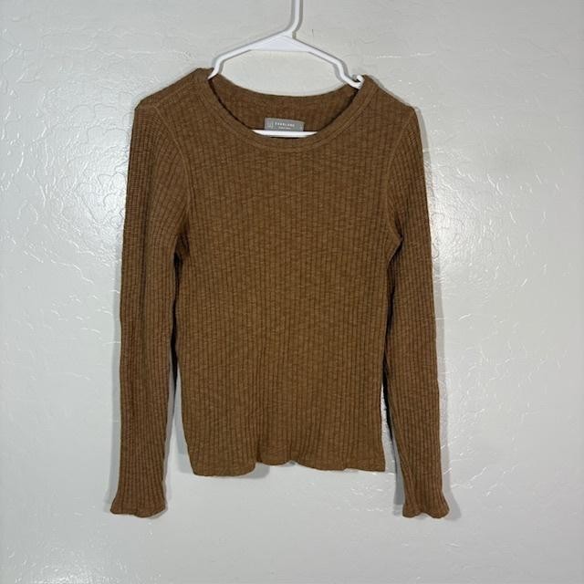 Everlane Sweater Womens Small Brown Cotton Viscose Crewneck Ribbed Knit Pullover