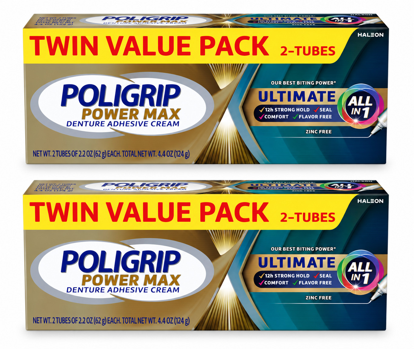 4 Packs Poligrip Power Max Ultimate All-in-1 Denture Adhesive Zinc Free 2.2 Oz