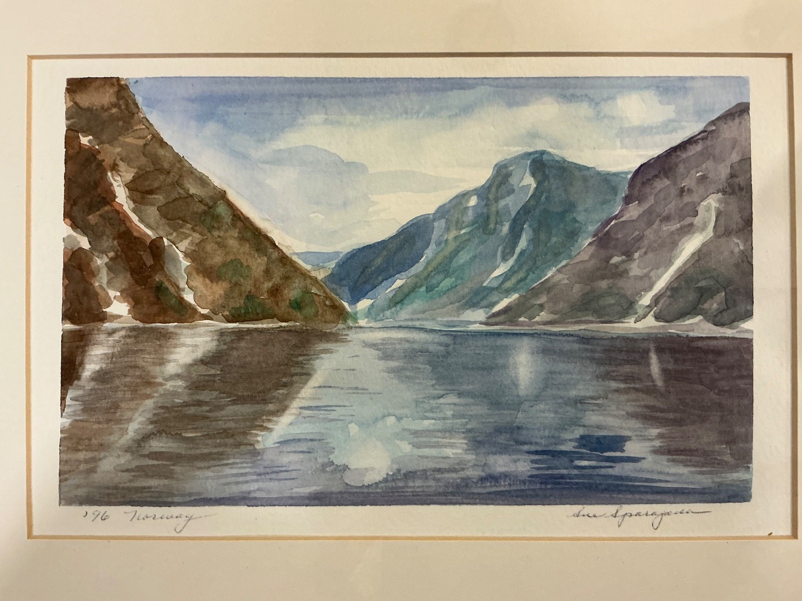 Original Watercolor of Norway Fjords 1996 - En Plein Air