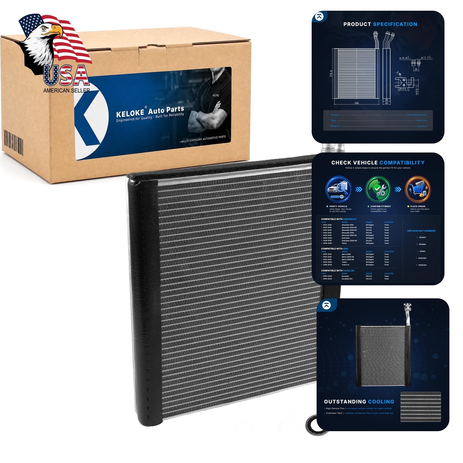 Keloke Front AC Evaporator Core EV939994PFC for Chevy GMC Cadillac