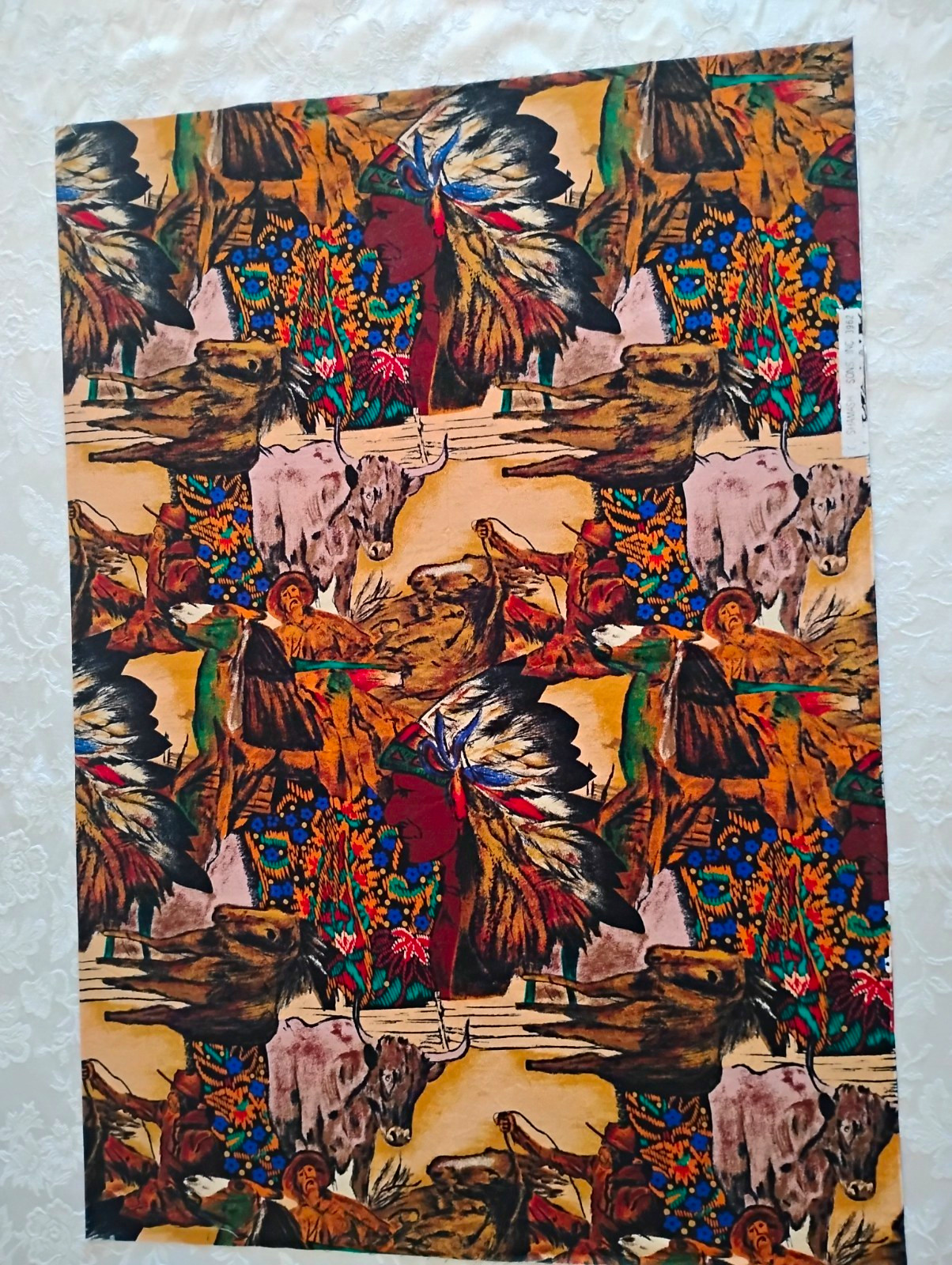 Vintage 90s Shamash Sons Inc 3962 100% Cotton Horse/Native American 30 inches Vintage 90s Shamash Sons Inc 3962 100% Cotton Horse/Native American 30 inches