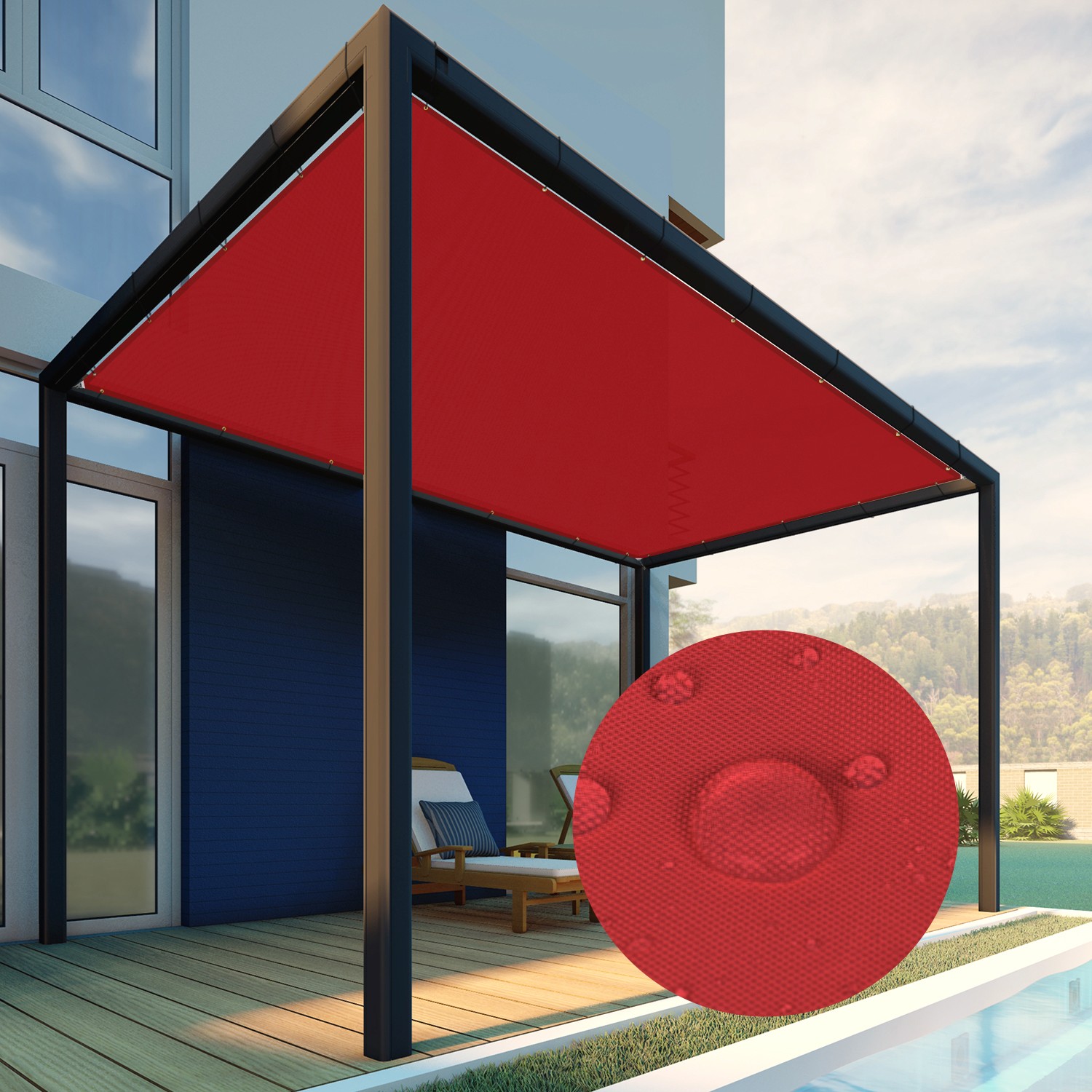 16-24ft Red Waterproof Straight Edge Sun Shade Sail with Grommets for Canopy