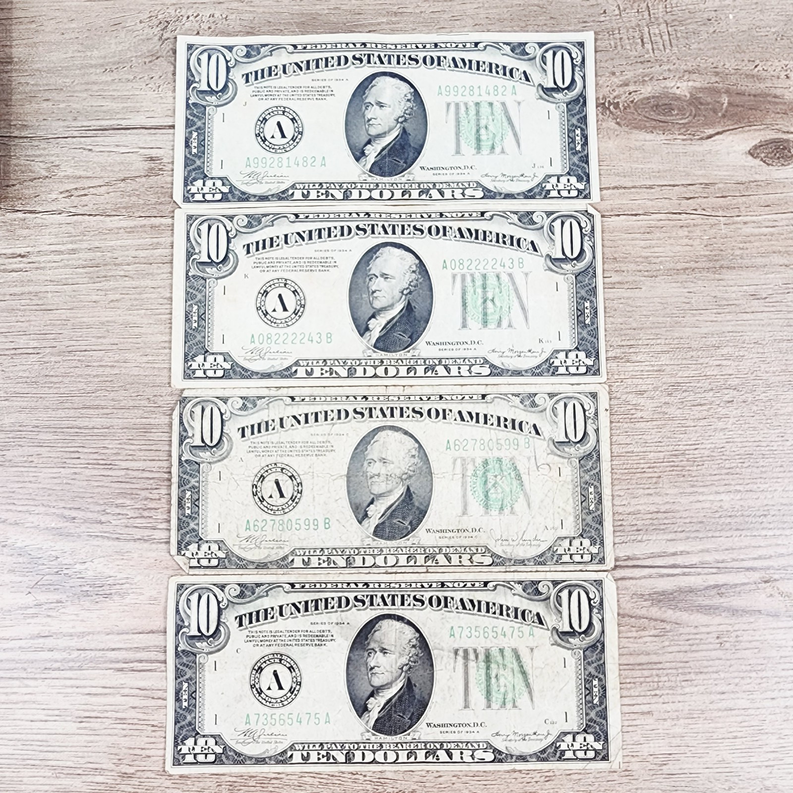4-1934 A C BOSTON $10 BILL GREEN FRN VINTAGE CURRENCY USA PAPER MONEY NOTE 