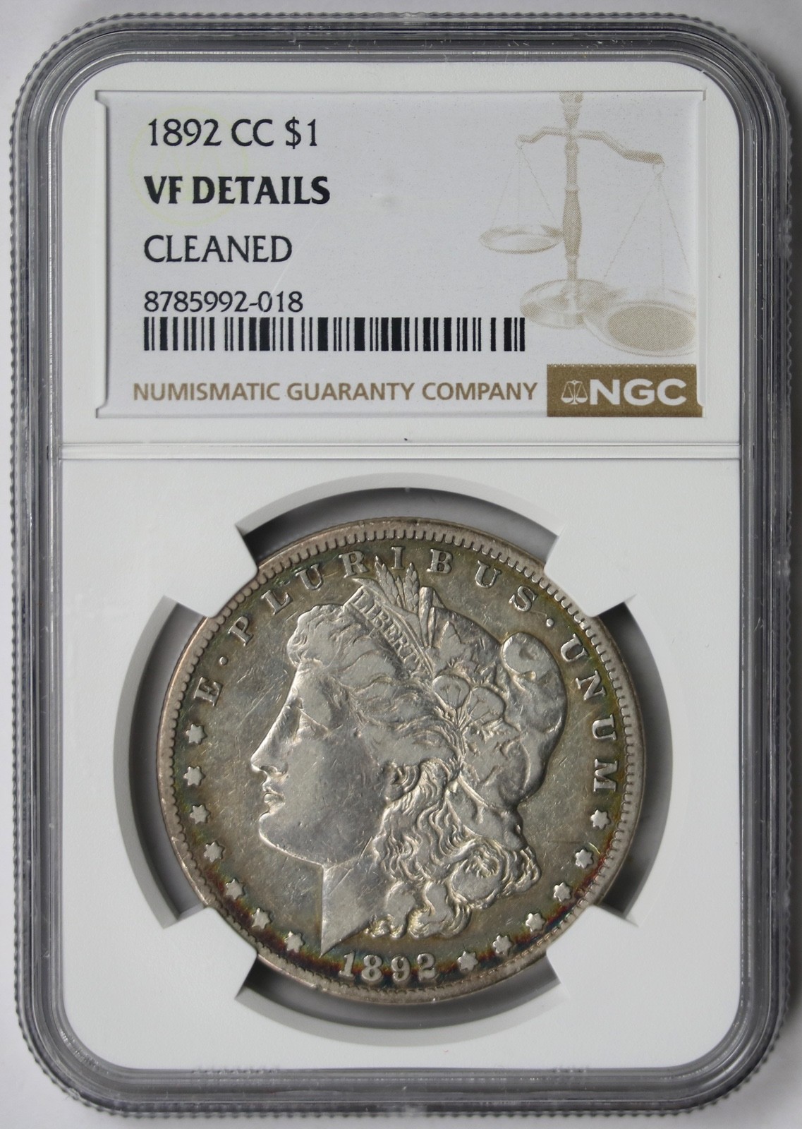 1892-CC Morgan Silver Dollar $1 NGC VF Details Cleaned