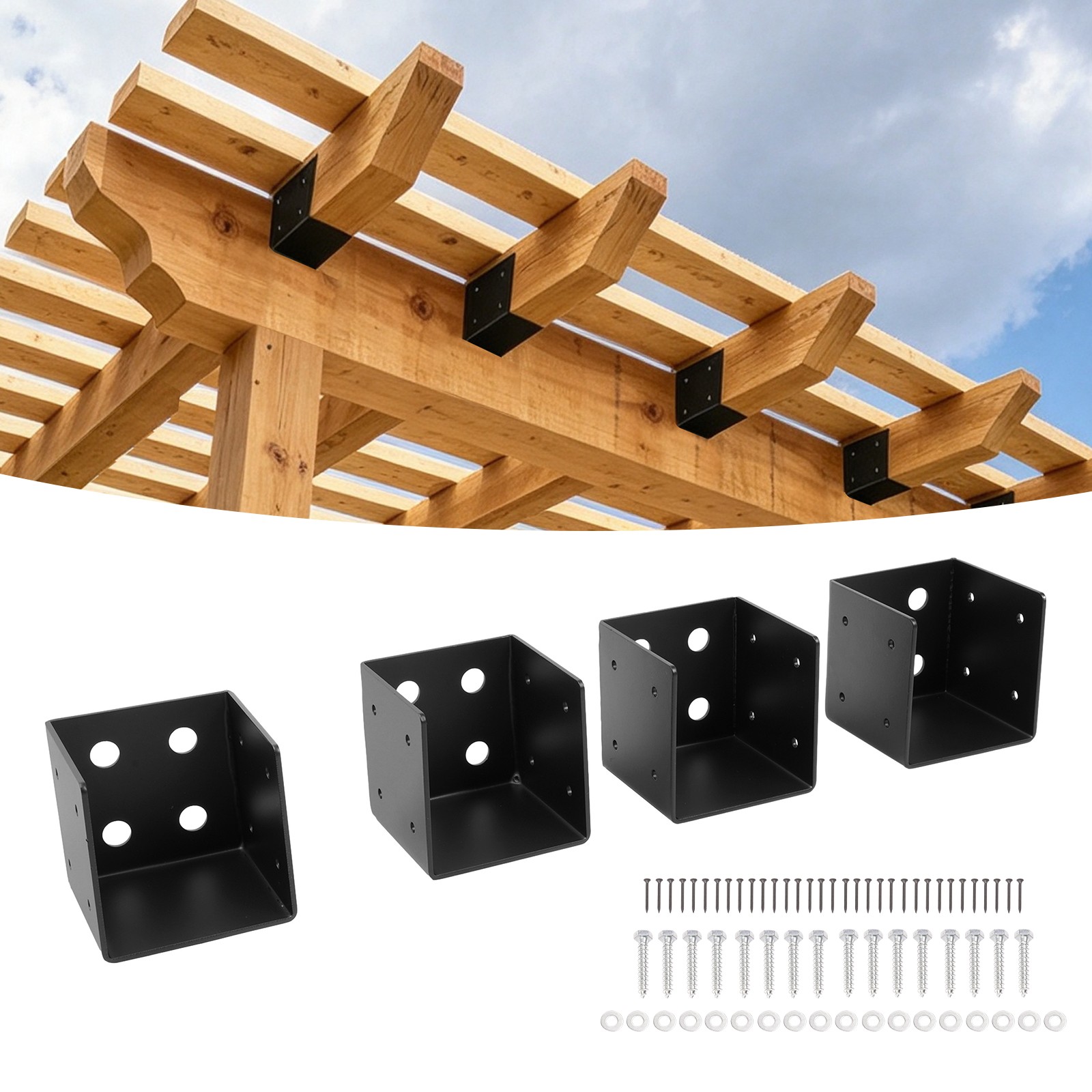 4 PCS Universal 4x4 Pergola Wall Mount Bracket Corner Brace Kit for Patio Gazrbo 4 PCS Universal 4x4 Pergola Wall Mount Bracket Corner Brace Kit for Patio Gazrbo