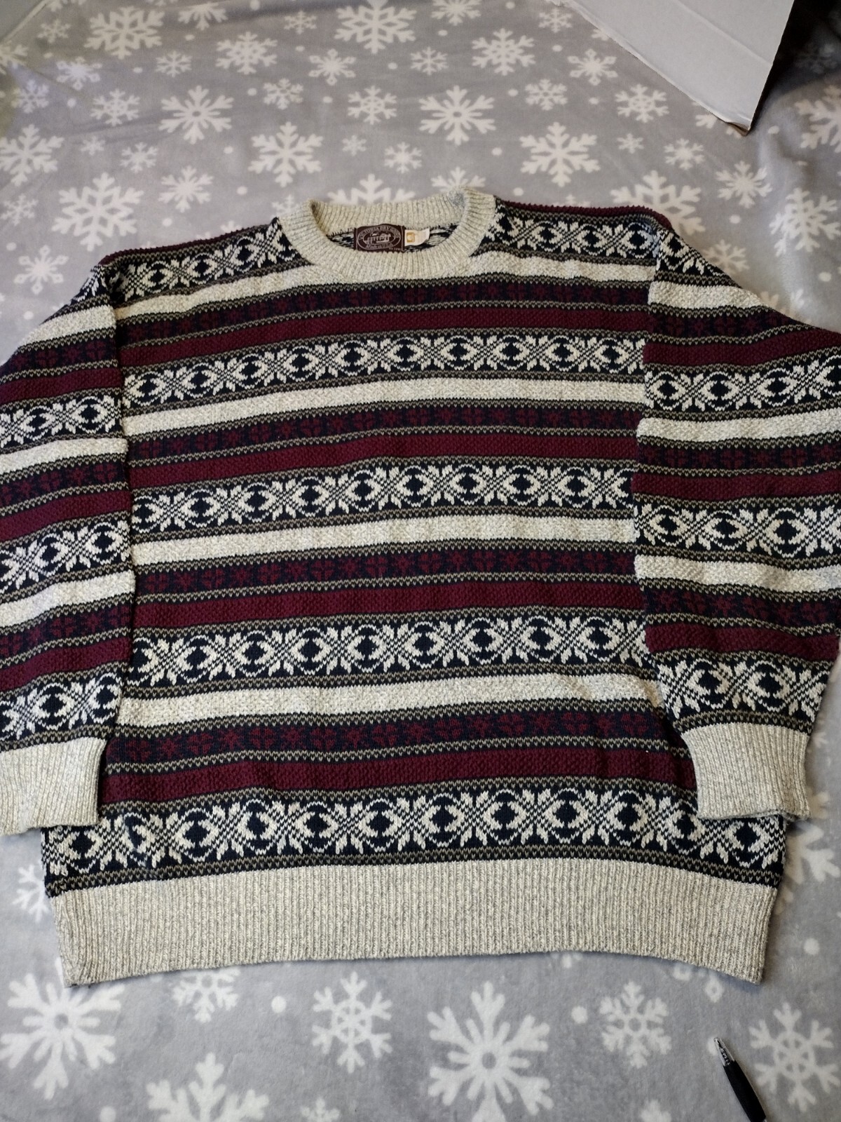 Vintage Victoria Dry Goods Cotton Sweater Snowflake Winter USA Made LG 80\'s 90\'s