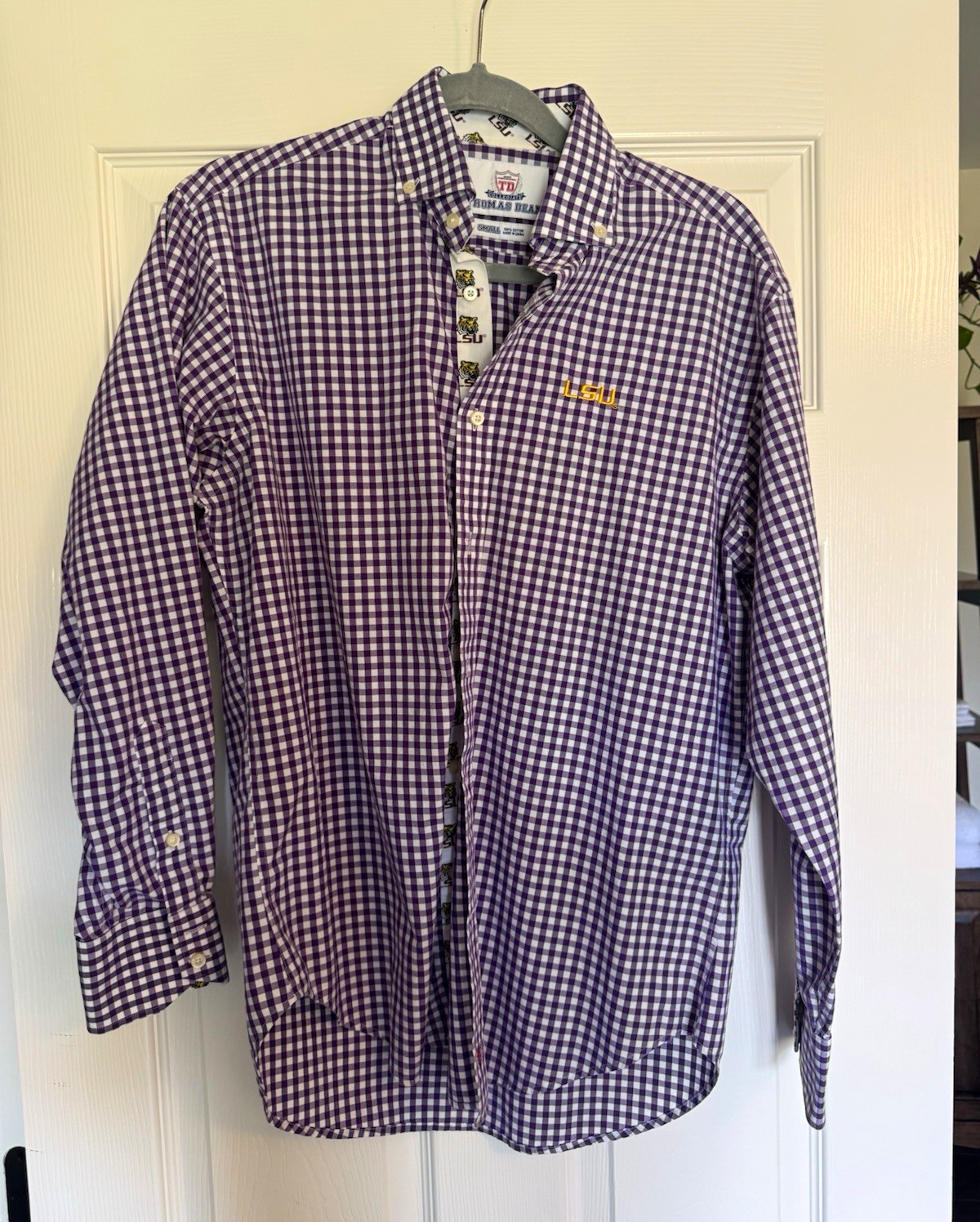 Thomas Dean LSU Tigers Purple/White Gingham Long Sleeve Button-Down Shirt S Thomas Dean LSU Tigers Purple/White Gingham Long Sleeve Button-Down Shirt S