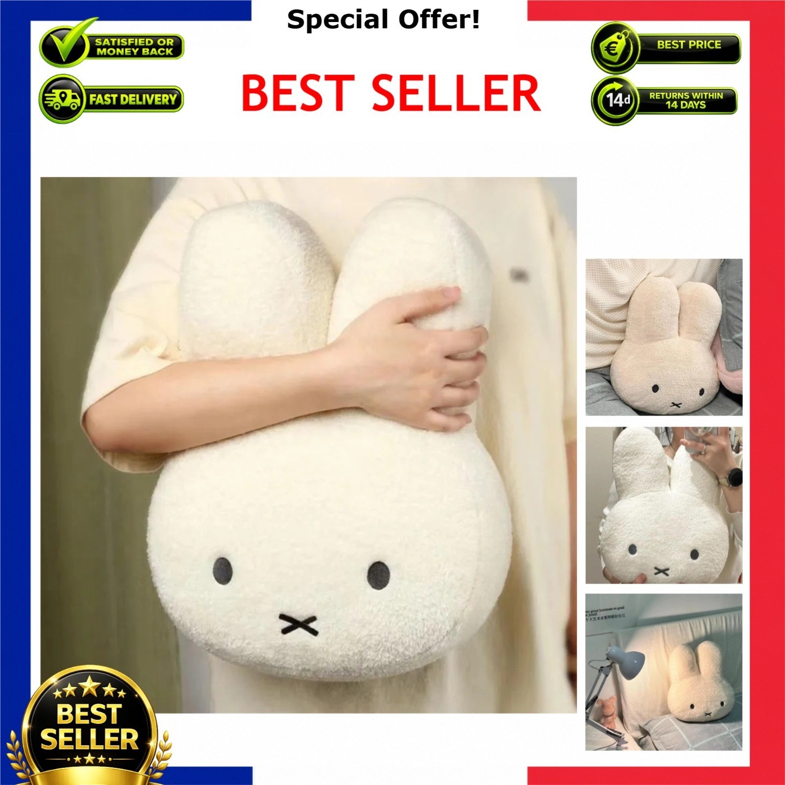 Miffy Plush Doll Black Eyes Cute Kawaii Stuffed Animal Pillow Gift for Kids