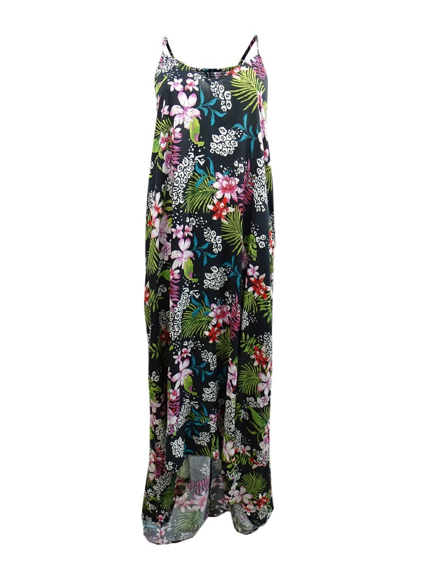 Raviya Women\'s Plus Floral-Print Dress Swim Cover-Up  (3X, Black Print)