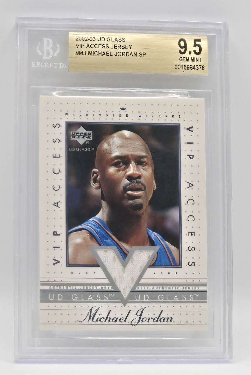 2002-03 UD Glass Michael Jordan VIP Access Jersey Patch insert BGS 9.5 GEM MINT 2002-03 UD Glass Michael Jordan VIP Access Jersey Patch insert BGS 9.5 GEM MINT