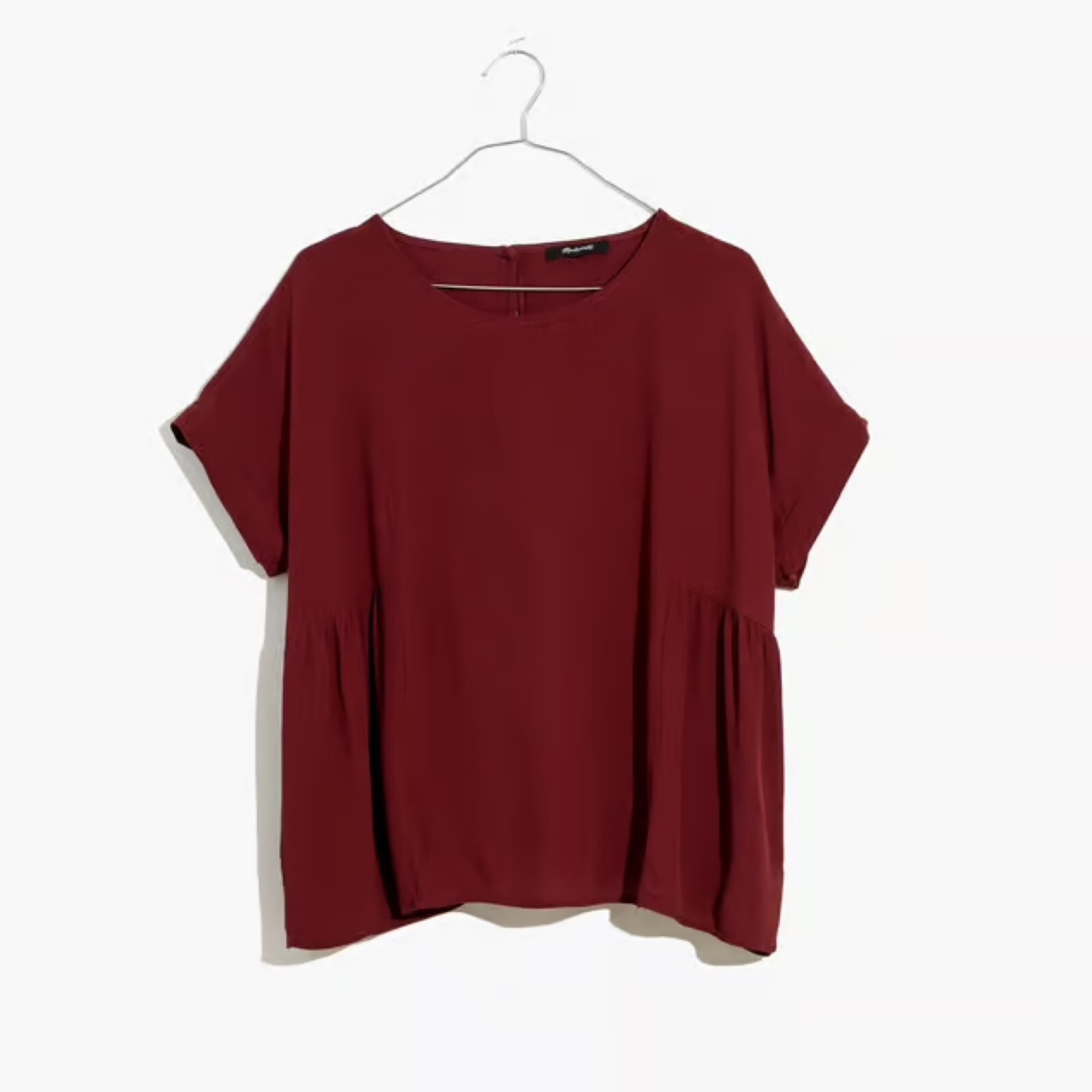 NWT Madewell Maroon Cuffed Short Sleeve Crepe Shirred Top Size XS