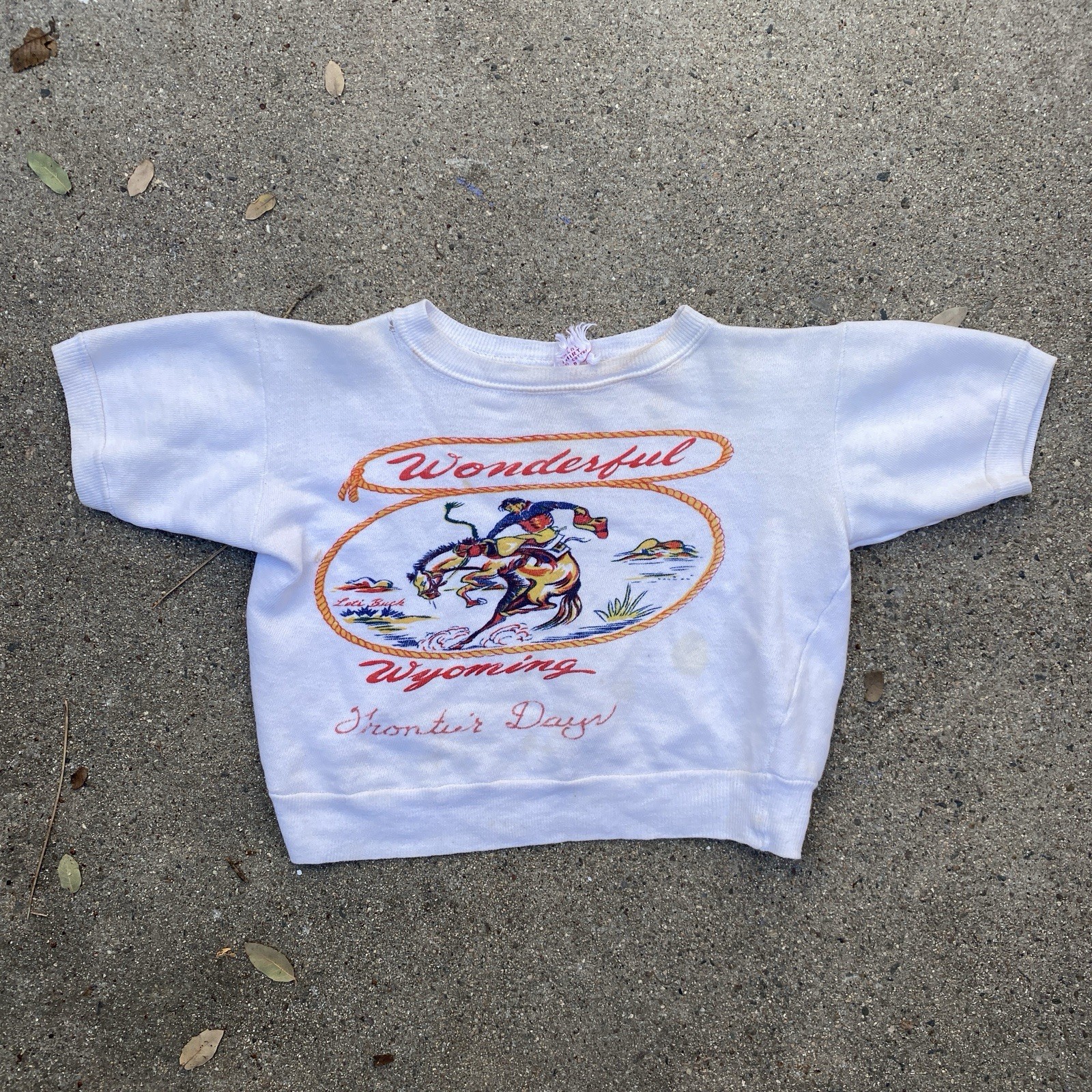 Vintage 50s Child\'s Sweat Wyoming Frontier Days Western Rodeo XS