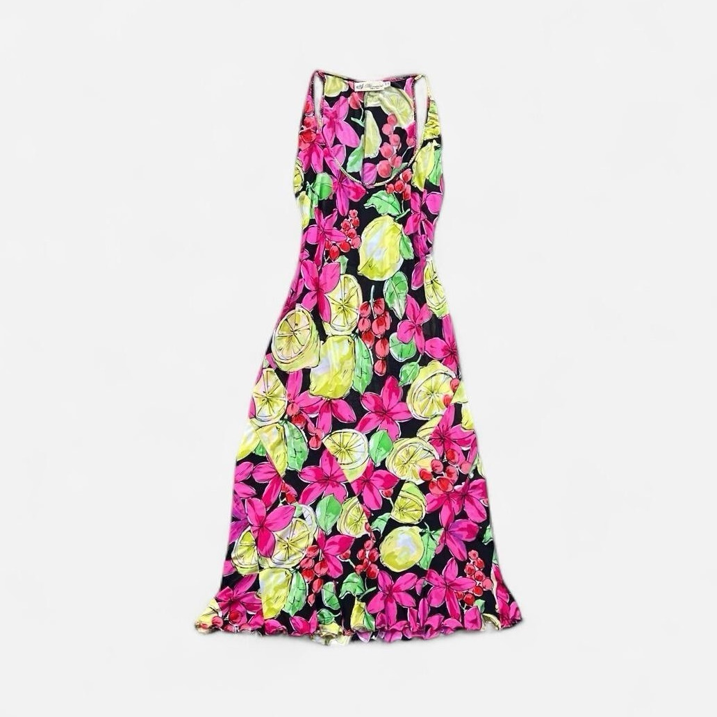 Vintage Blumarine Floral lemon Bodycon Midi Dress Scoop Neck Sleeveless XS/S Vintage Blumarine Floral lemon Bodycon Midi Dress Scoop Neck Sleeveless XS/S