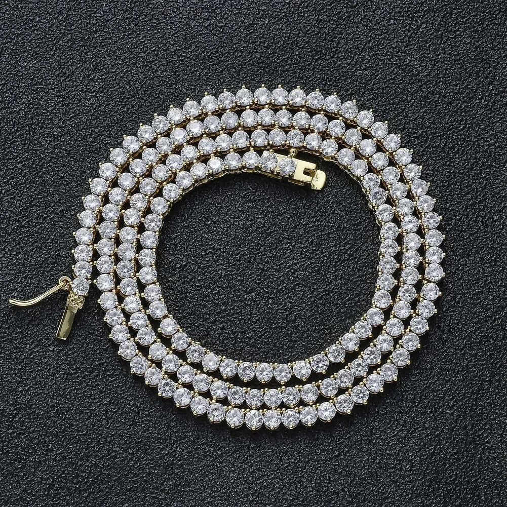 30CTW 4mm Round Cut Real Moissanite Men\'s Tennis Necklace 14K Yellow Gold Plated