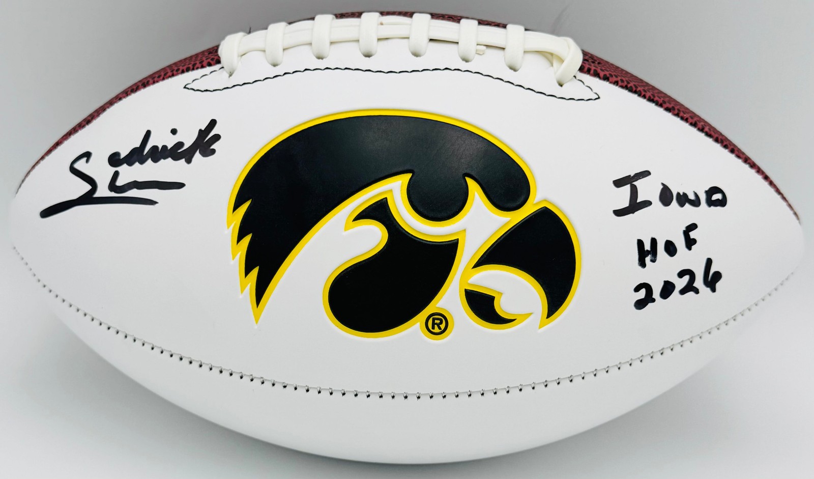 Sedrick Shaw Signed Iowa Hawkeyes Official Size Logo Football Autograph Bas K90