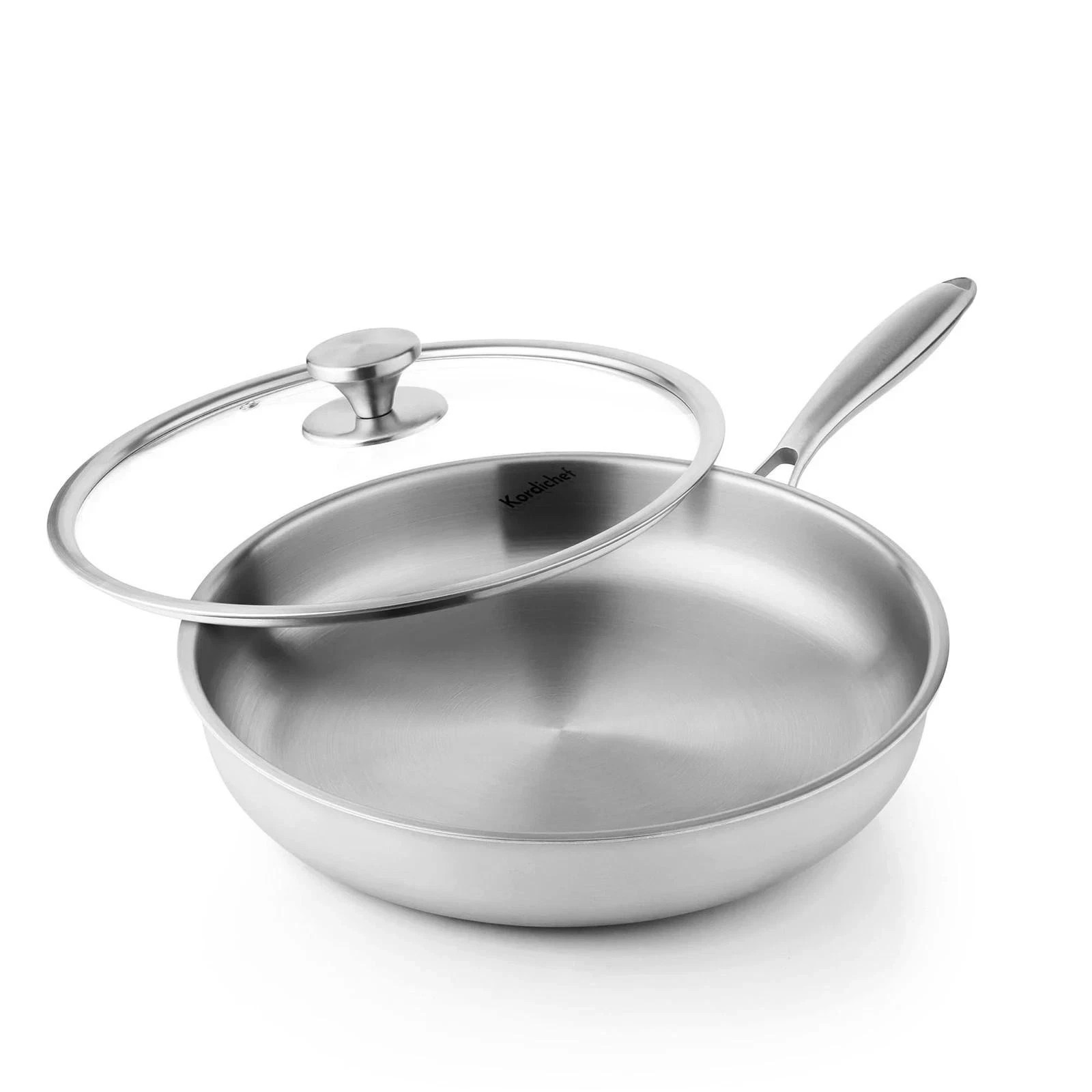 12 Inch Stainless Steel Frying Pan with Lids, Healthy Stainless Steel Skillet, W