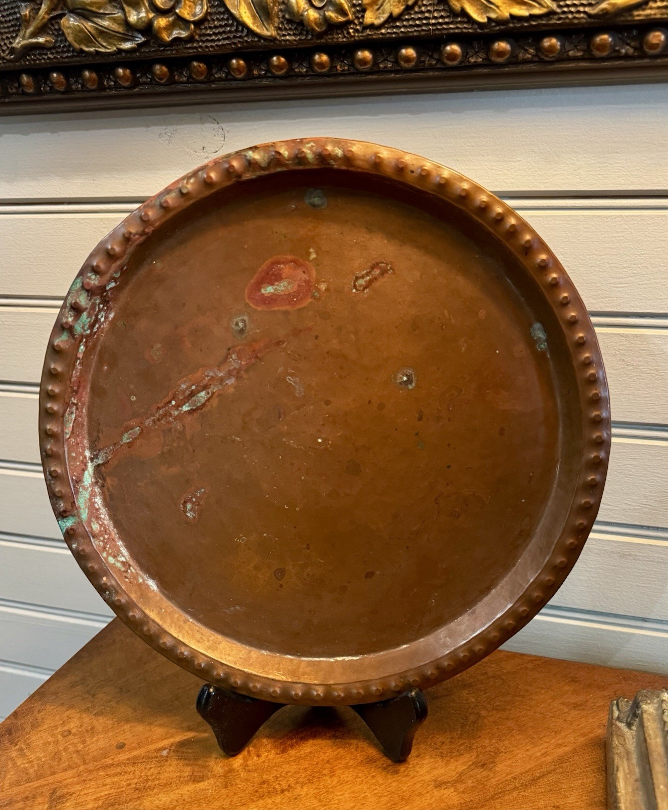 Vintage Hammered  Copper Tray  Mexico 11” Signed
