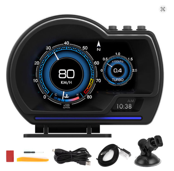 OBD2 HUD Gauge GPS HeadS Up Digital Display Speedometer Turbo Alarm Auto for Car