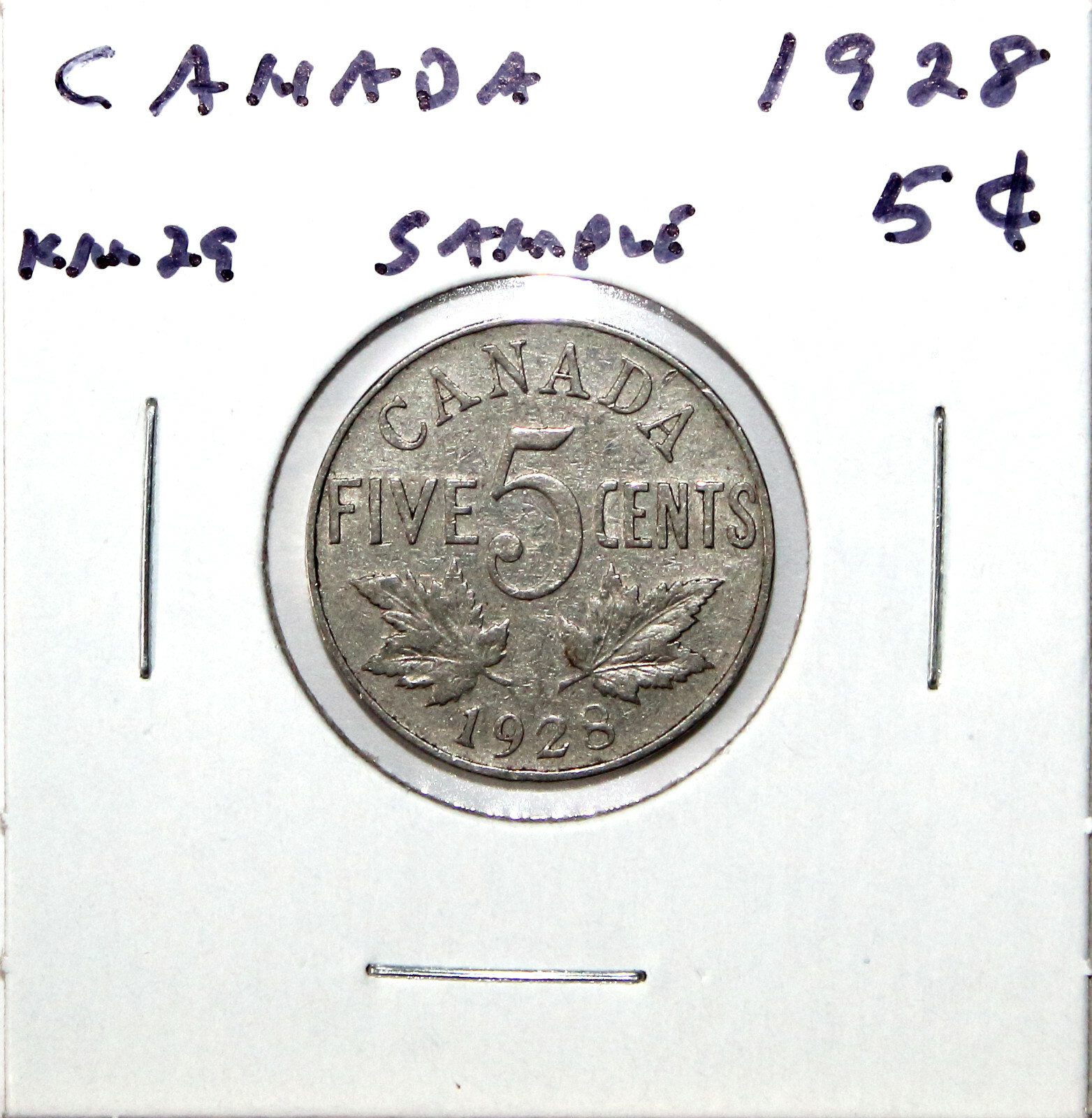 Canada 1928 5 Cent Nickel From Lot, KM29 