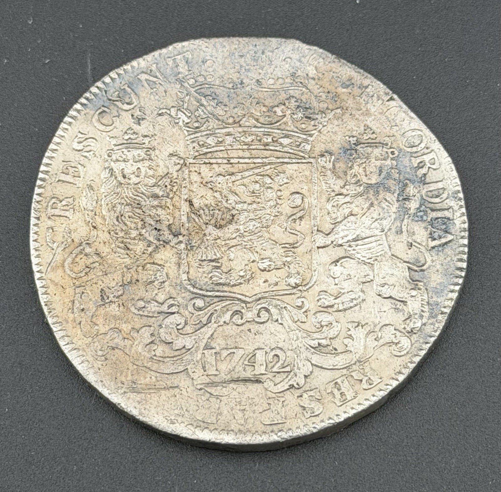 1742 NETHERLANDS SILVER 1 DUCATON Porosity, Damaged